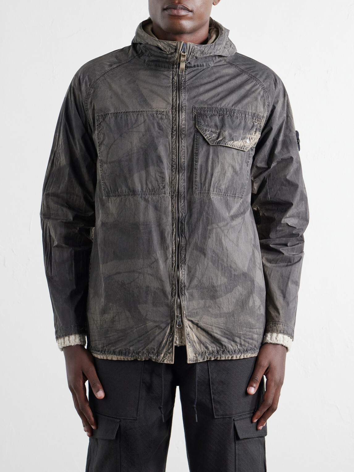 Stone Island - Garment-Dyed Printed Hooded Recycled Crinkle Reps-TC Overshirt - Green