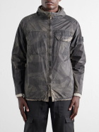 Stone Island - Garment-Dyed Printed Hooded Recycled Crinkle Reps-TC Overshirt - Green