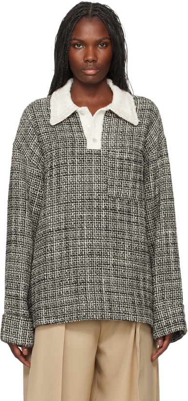 Photo: WOOYOUNGMI Black & White Multi Tweed Long Sleeve Polo