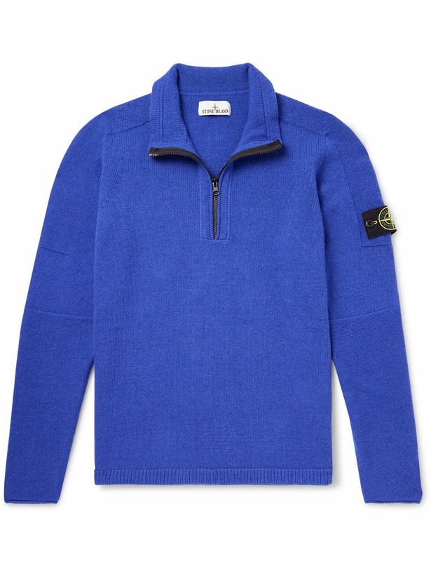 Photo: Stone Island - Logo-Appliquéd Wool-Blend Half-Zip Sweater - Blue