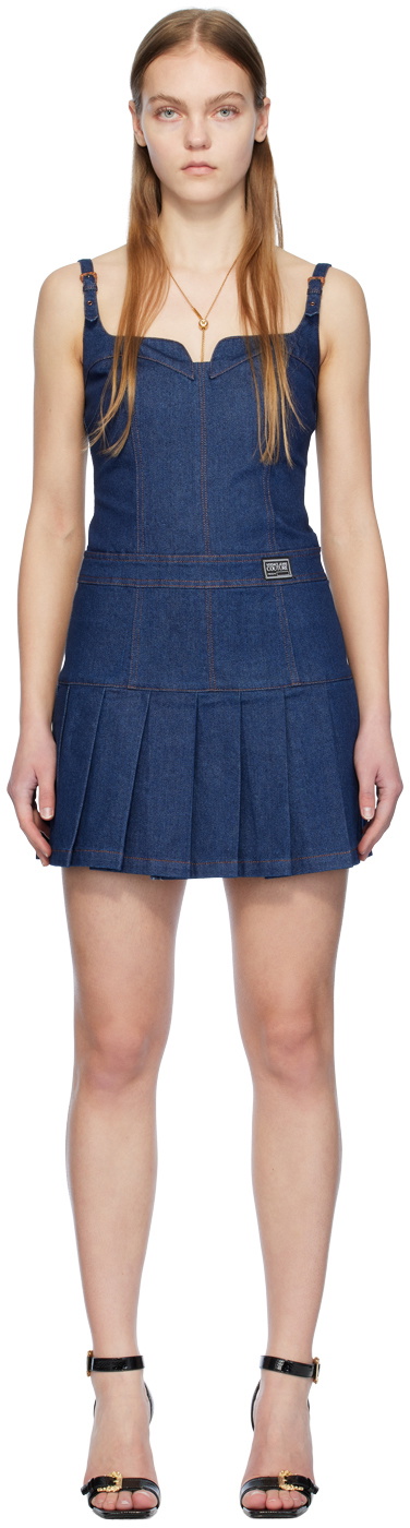 white christmas dresses Pleated Button Down Denim Mini Dress Medium