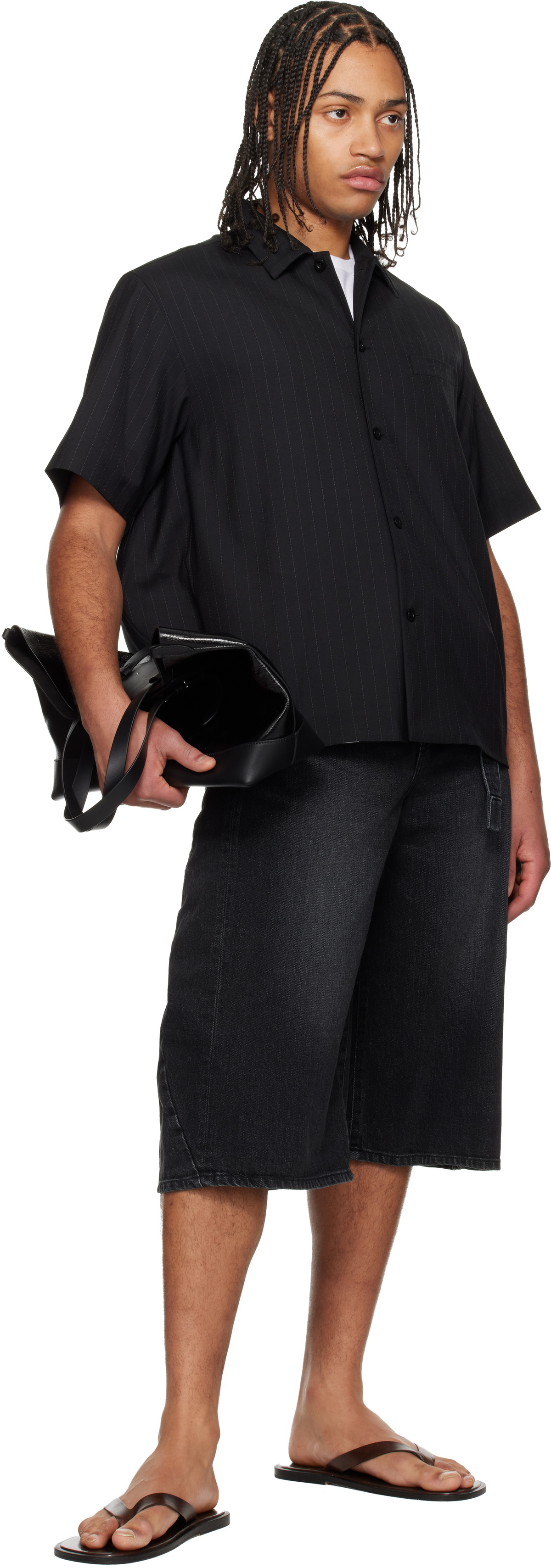 sacai Black Faded Denim Shorts Sacai