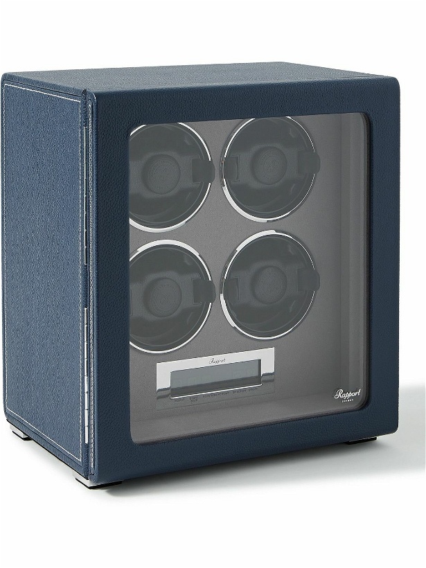 Photo: Rapport London - Quantum Quad Leather-Wrapped Cedar and Glass Watch Winder - Blue
