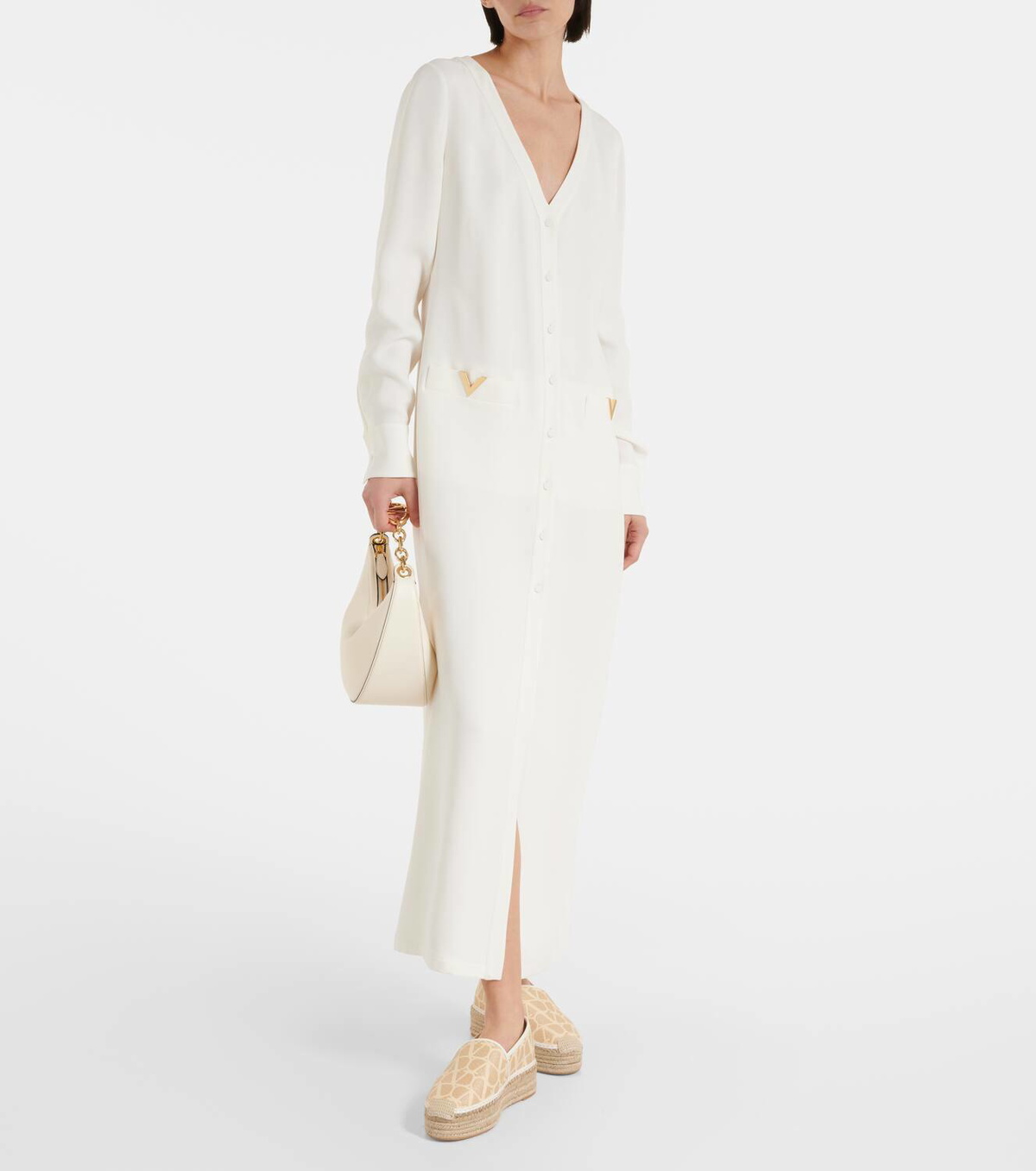 フラットシューズ [VALENTINO] WHITE LEATHER VLOGO SIGNATURE ESPADRILLES Valentino Garavani VLogo Signature leather-trimmed