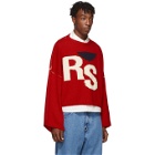 Raf Simons Red Virgin Wool Cropped Oversized RS Sweater