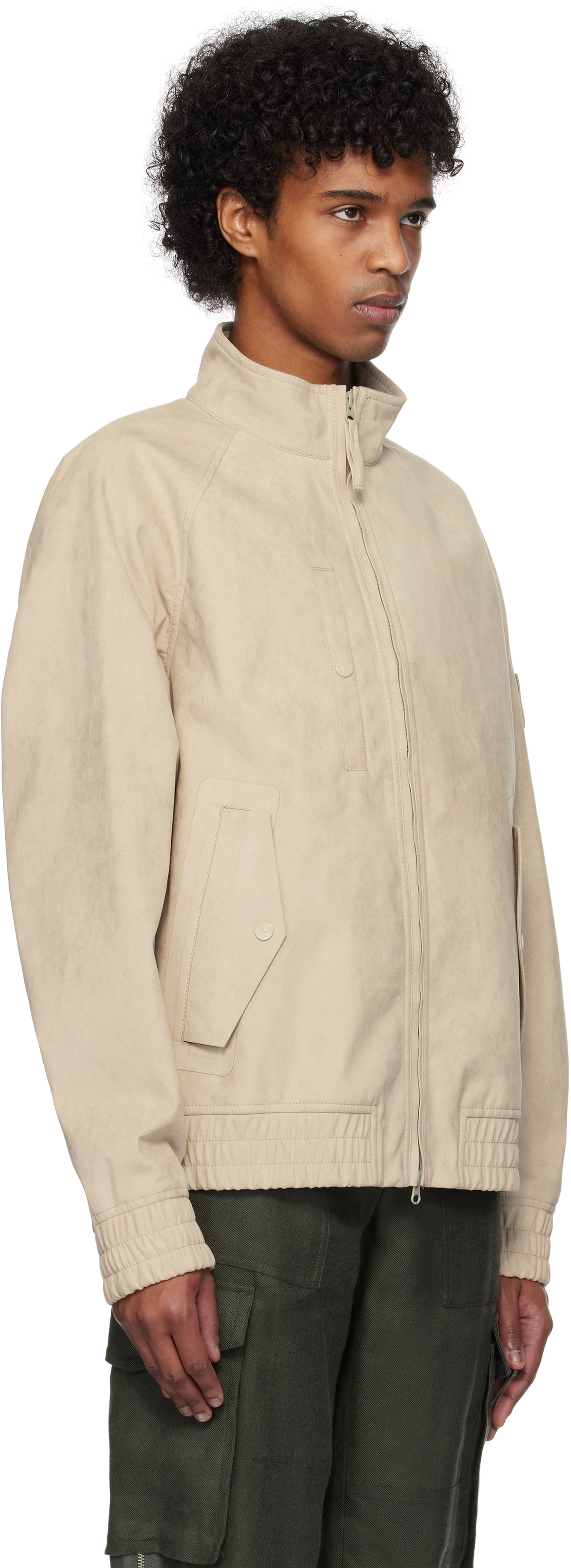 Stone Island Beige Alcantara Faux-Suede Bomber Jacket Stone Island