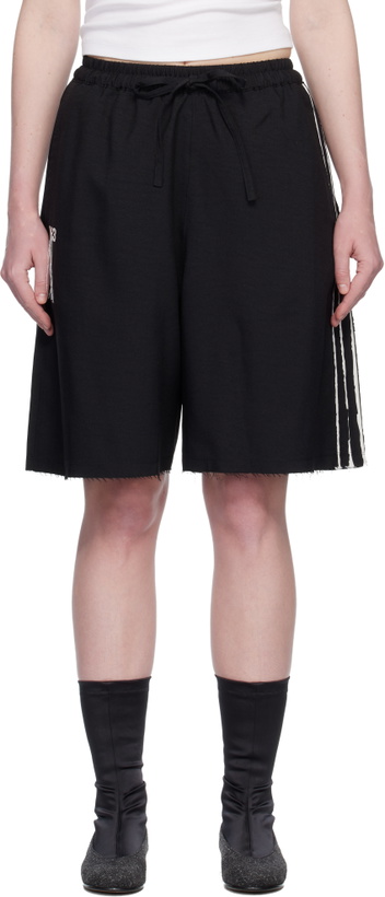 Photo: Y-3 Black Sport Uniform Raw Cut 3 Stripes Shorts
