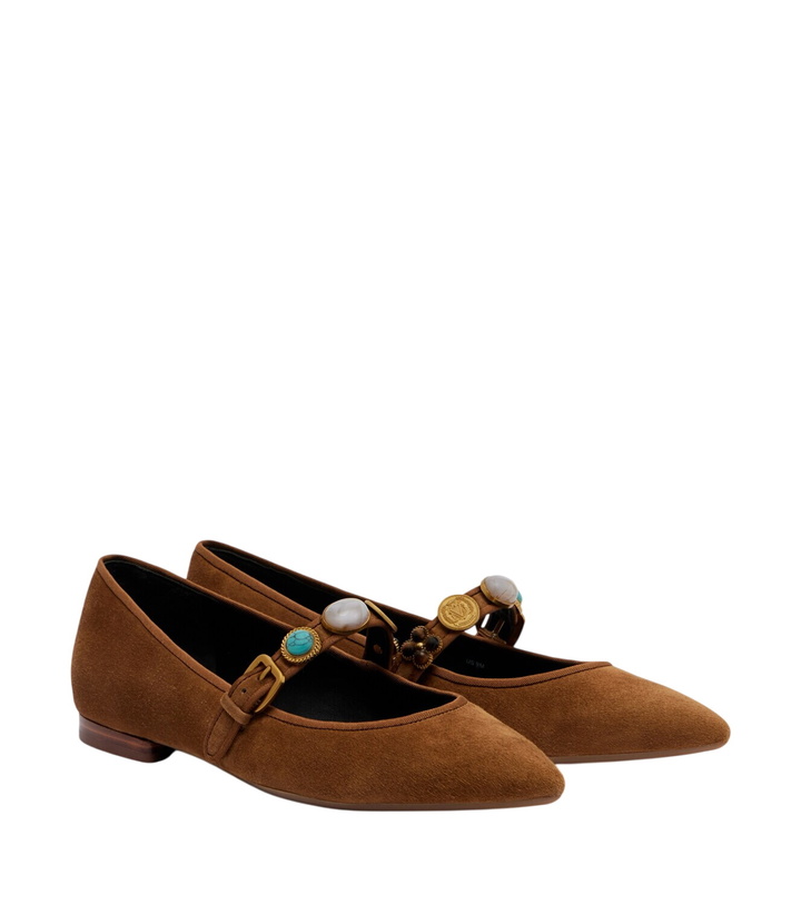 Photo: Veronica Beard Embellished suede Mary Jane flats