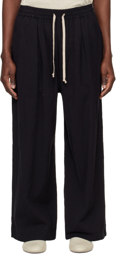 Photo: Jan-Jan Van Essche Black O-Project Cotton Linen Seersucker Wide Trousers
