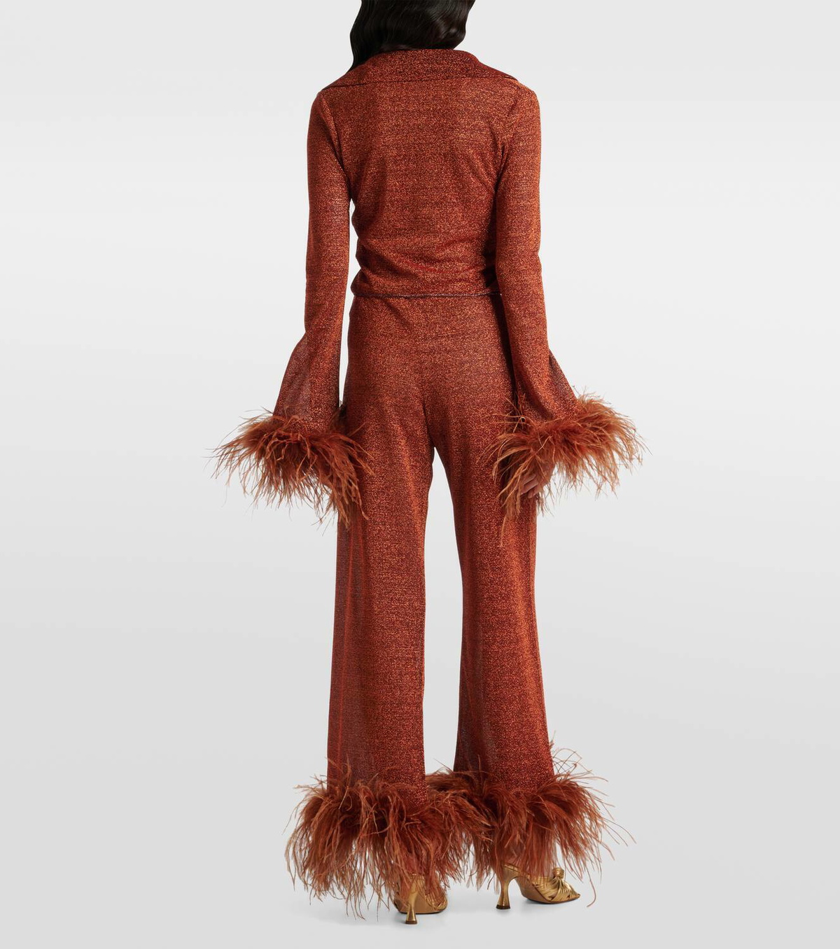 Oséree Lumière Plumage feather-trimmed blouse