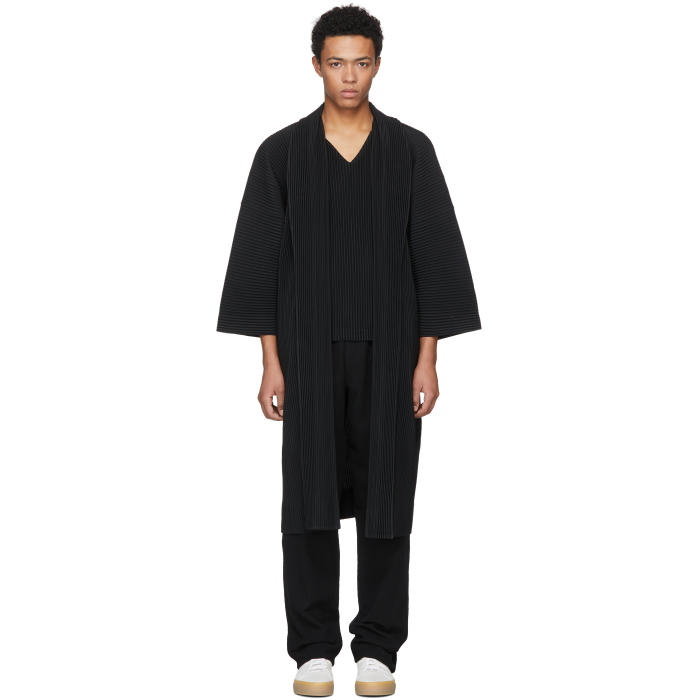 Photo: Homme PlissÃ© Issey Miyake Black Long Double Pocket Open Coat 