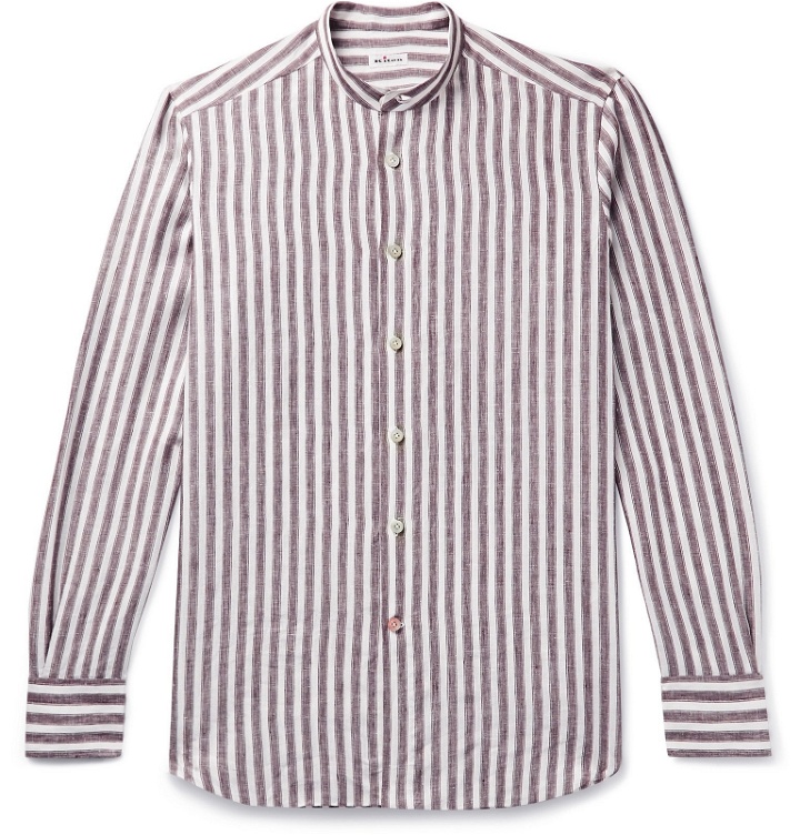 Photo: Kiton - Grandad-Collar Striped Linen Shirt - Brown