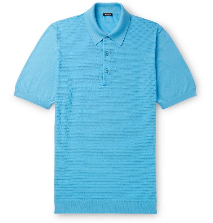 Photo: Kiton - Slim-Fit Waffle-Knit Cotton Polo Shirt - Blue
