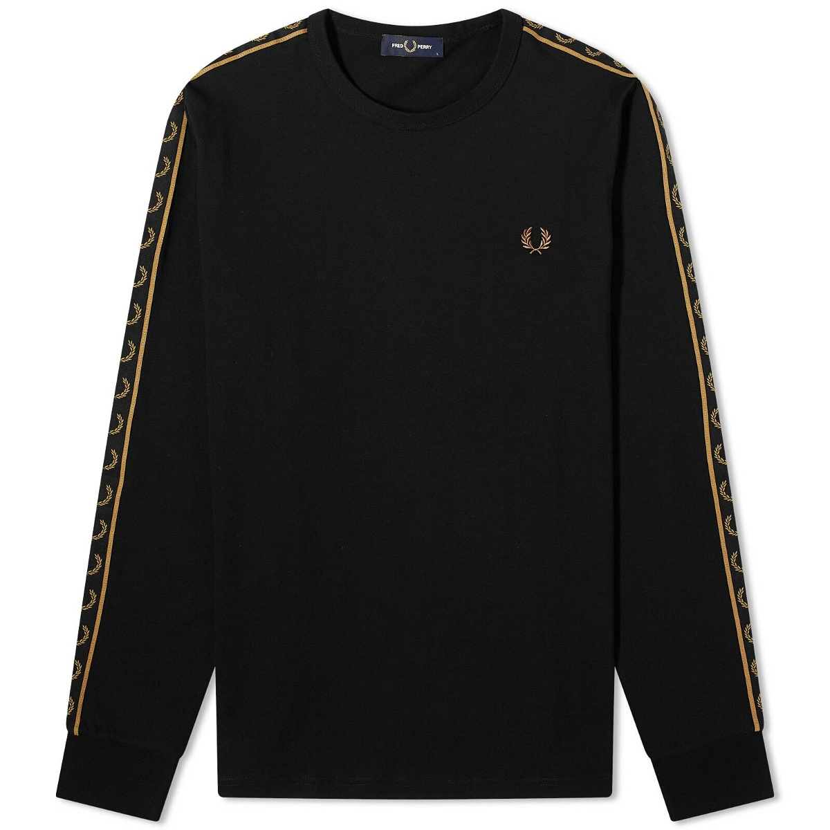 Photo: Fred Perry Men's Long Sleeve Contrast Taped Ringer T-Shirt in Black/Warm Stone