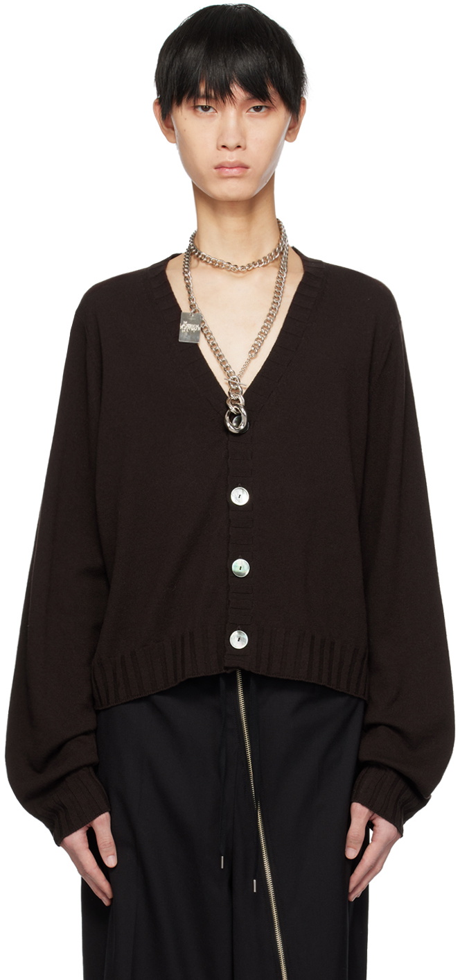 TAKAHIROMIYASHITA TheSoloist. Brown Cropped Cardigan TAKAHIROMIYASHITA ...