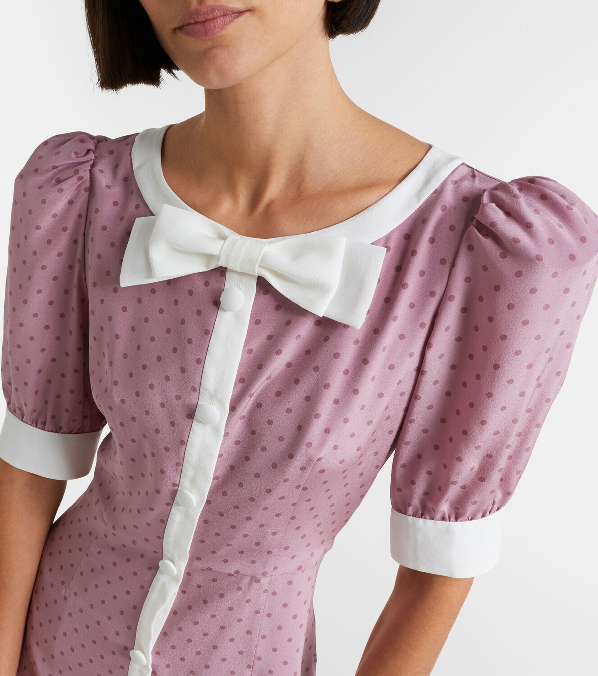 Alessandra Rich Bow-detail polka-dot silk minidress
