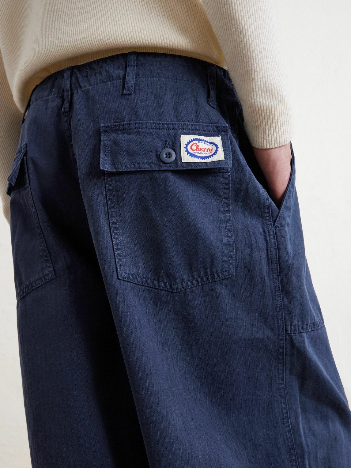 Cherry Los Angeles - Parachute Wide-Leg Herringbone Cotton Trousers - Blue