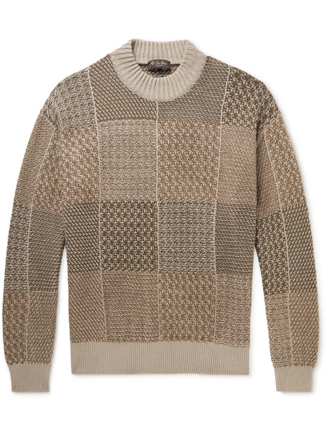 Loro Piana - Patchwork Linen, Silk and Cotton-Blend Sweater - Brown