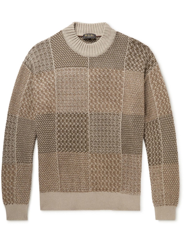 Photo: Loro Piana - Patchwork Linen, Silk and Cotton-Blend Sweater - Brown