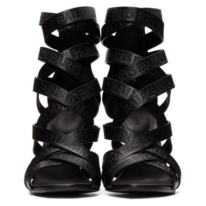 シューズ・サンダルその他 BALMAIN Woman Heeled sandals Black AN1UH851TRSO 0PA Balmain Black Eva 95mm Leather Sandals Balmain