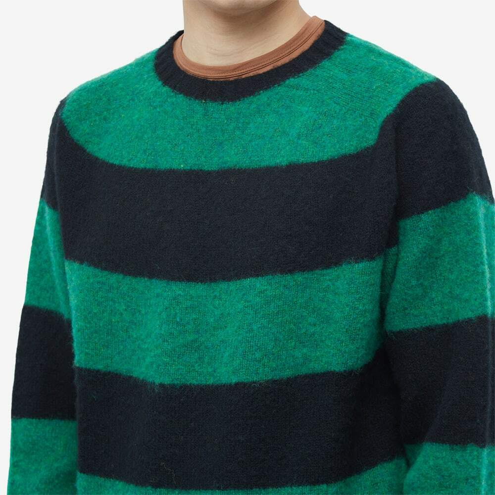 YMC Men's Suedehead Stripe Crew Knit in Black/Green YMC
