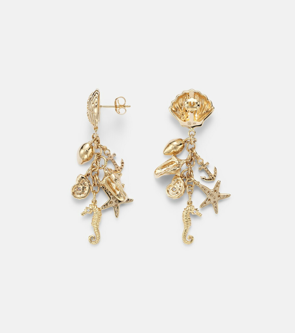 Sydney Evan Multi Sea Life Clam Shell 14kt gold (585/1000) drop earrings with diamonds
