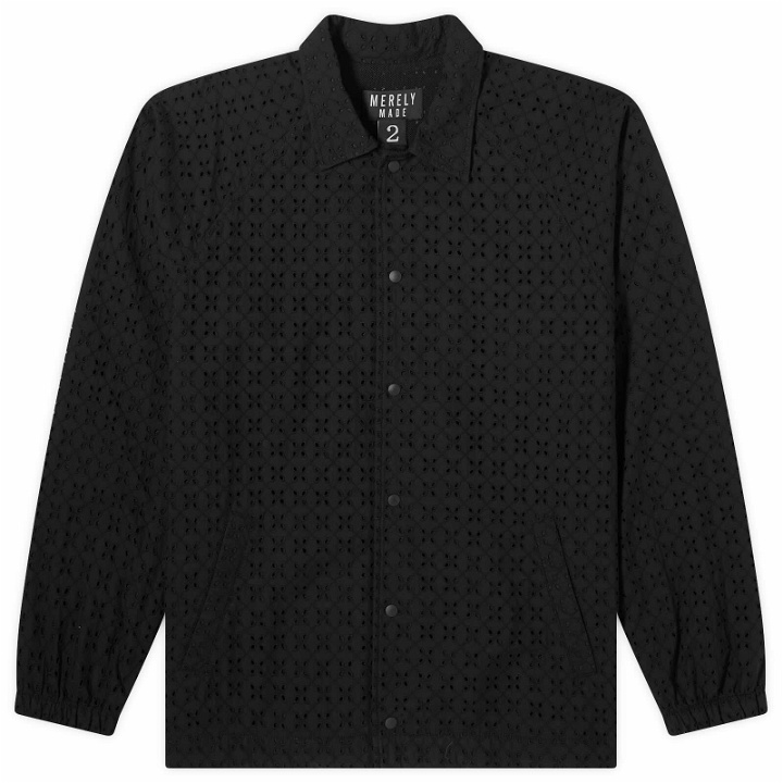 Photo: Merely Made Men's Floral Cutwork Coach Jacket in Black