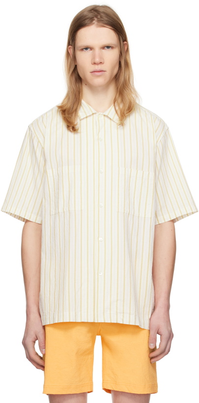 Photo: Pilgrim Surf + Supply White & Yellow Johnny Stripe SS Shirt