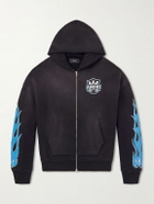 AMIRI - Flames Logo-Print Cotton-Jersey Zip-Up Hoodie - Black