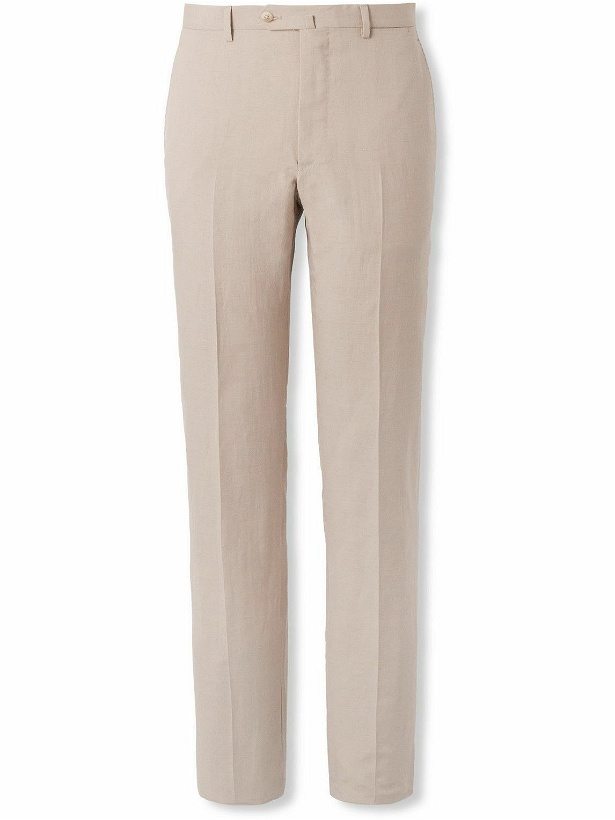 Photo: Caruso - Slim-Fit Tapered Slub Silk and Linen-Blend Suit Trousers - Neutrals