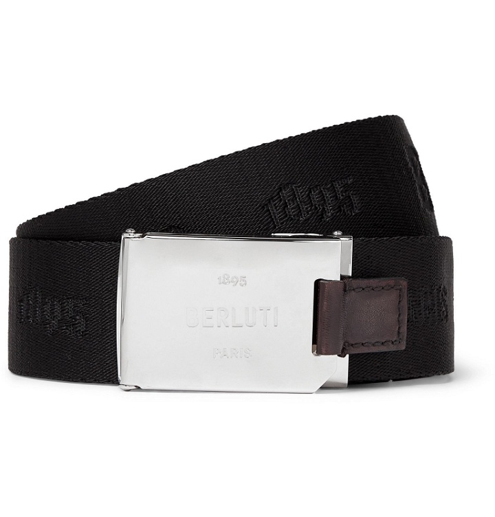 Photo: Berluti - Leather-Trimmed Webbing-Jacquard Belt - Black