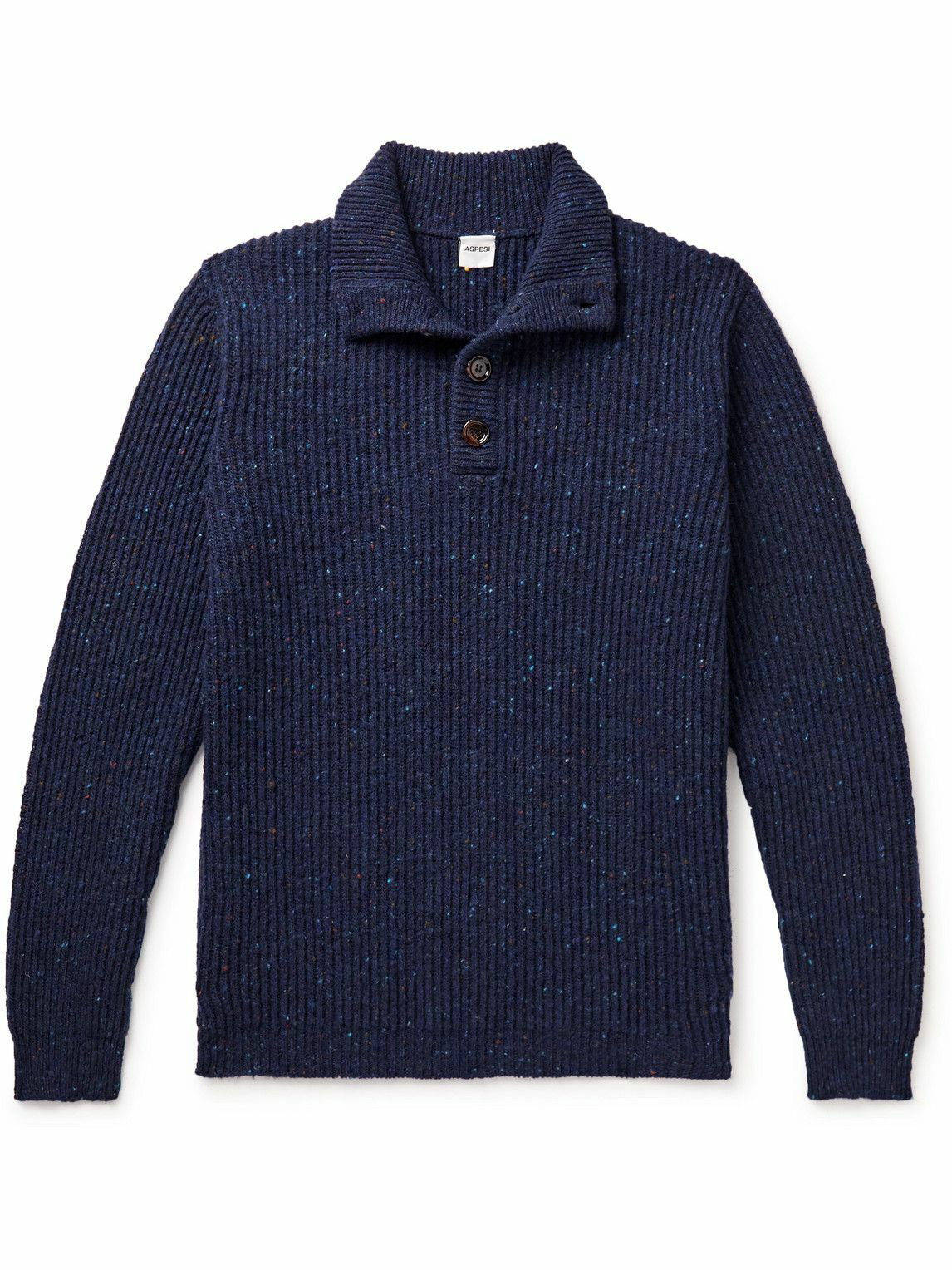 Aspesi - Ribbed Wool Half-Placket Sweater - Blue Aspesi