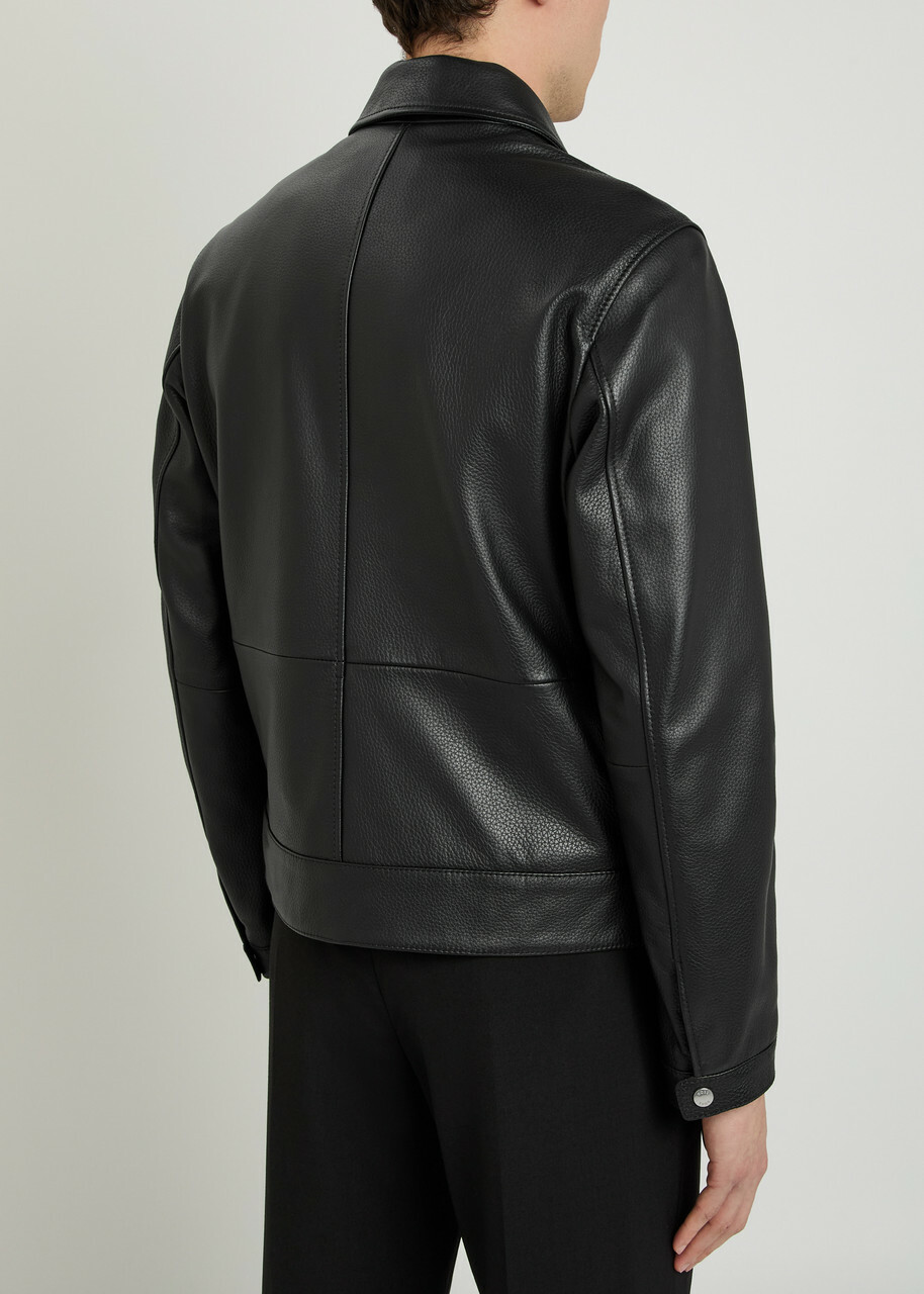 Boss Mapson Grained Leather Jacket Black