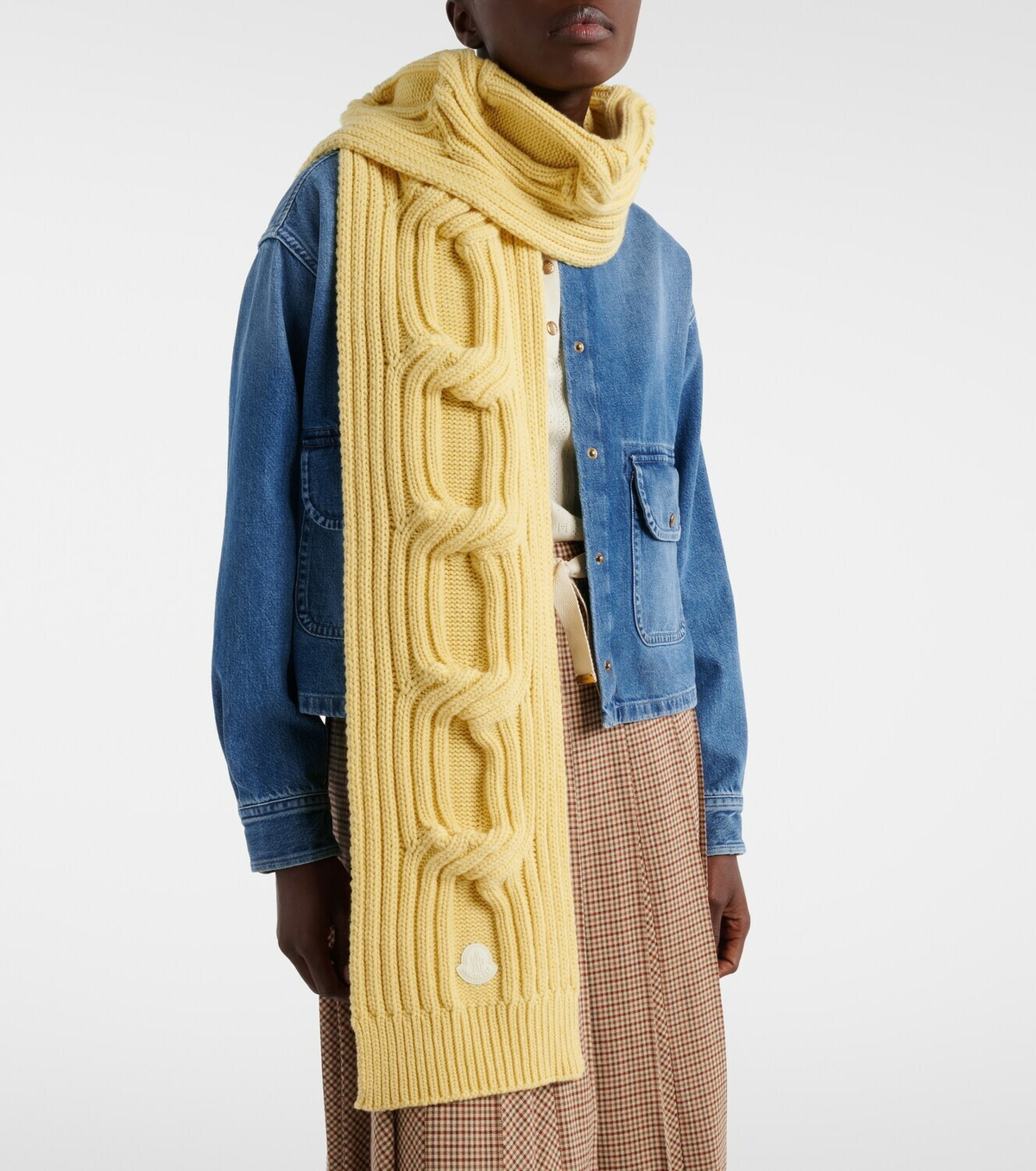 Moncler Cable-knit wool and cashmere scarf