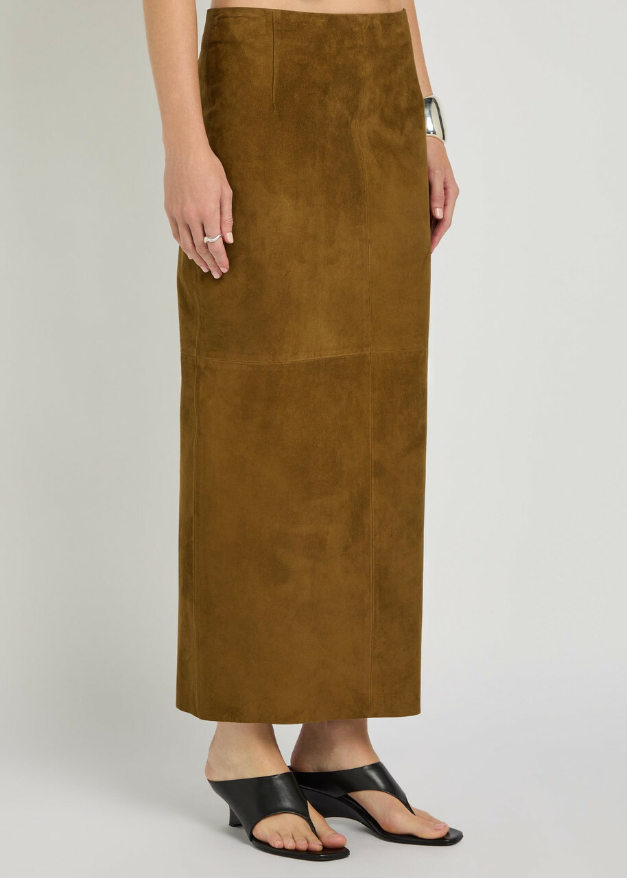 Nour Hammour Selly Suede Midi Skirt Dark Brown