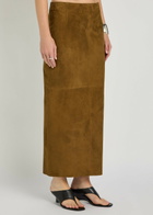 Nour Hammour Selly Suede Midi Skirt Dark Brown