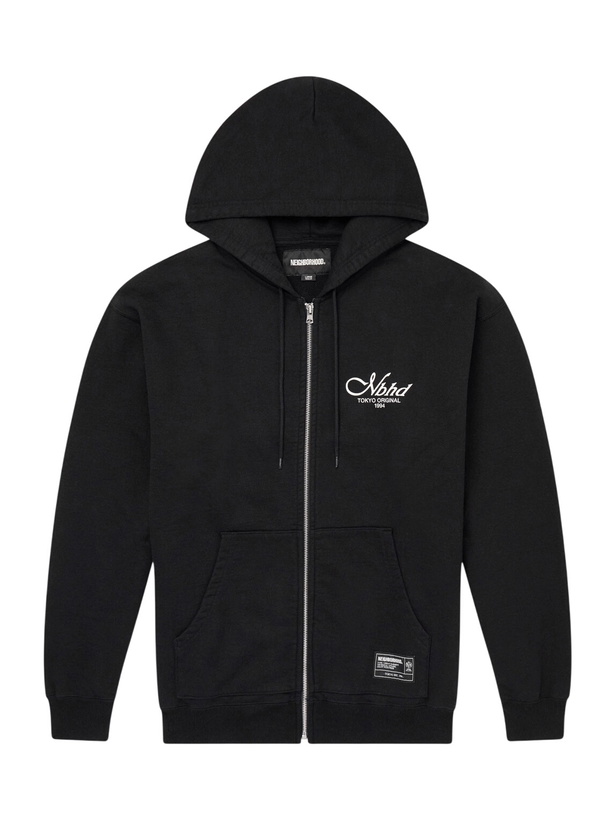 Photo: Neighborhood - Staple Logo-Print Cotton-Fleece Zip-Up Hoodie - Black
