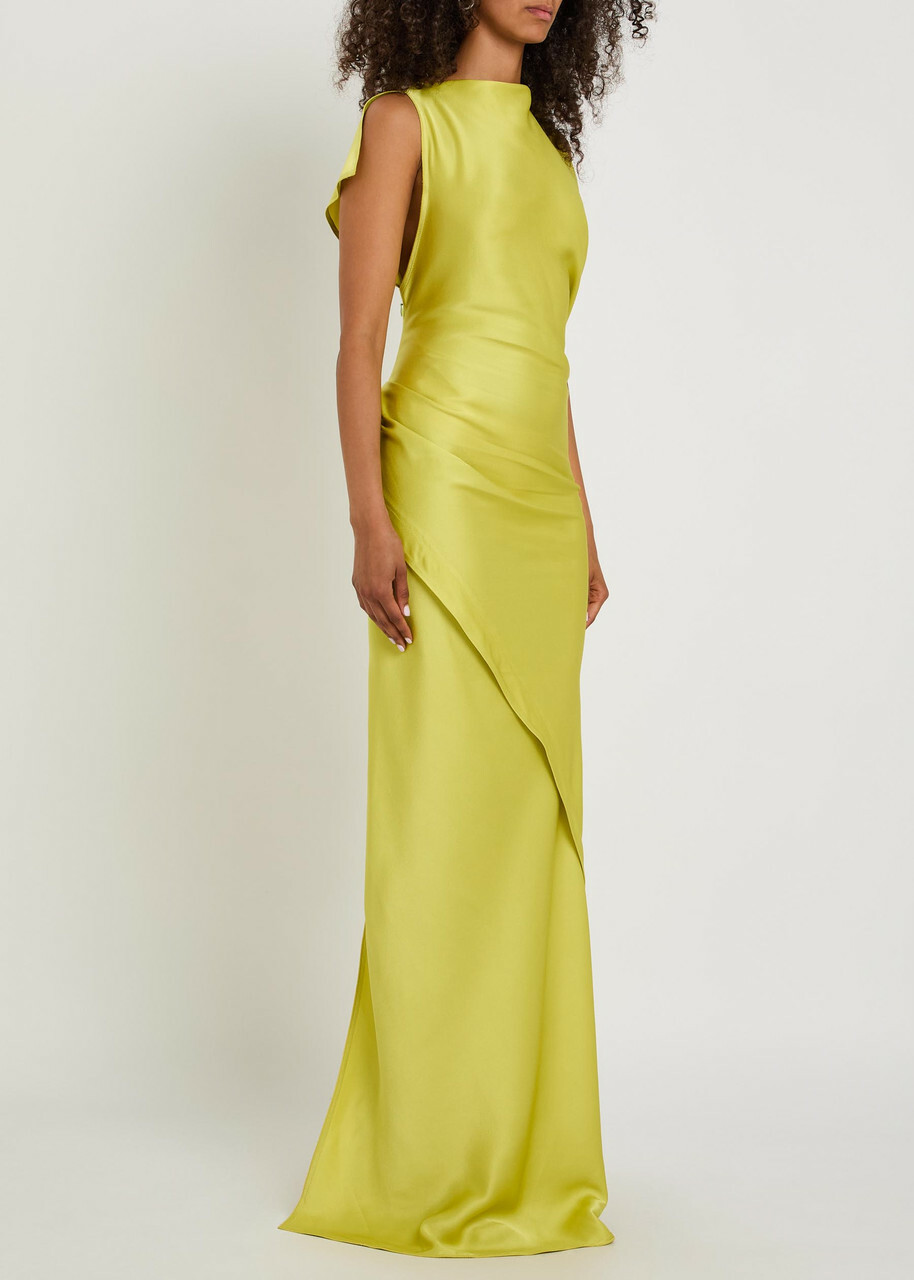 Victoria Beckham Kira Draped Satin-crepe Gown Yellow