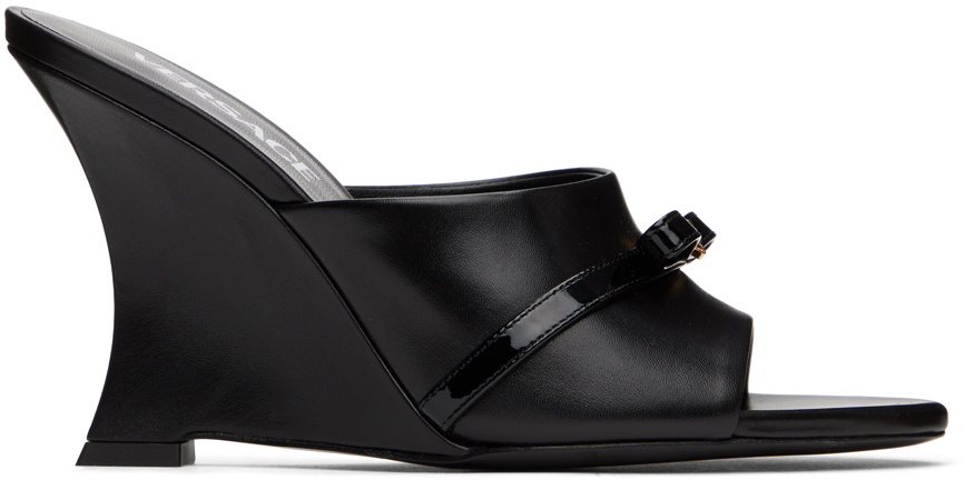 Versace Black Gianna Ribbon Wedge Mules