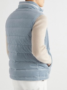 Brunello Cucinelli - Quilted Cotton-Blend Corduroy Hooded Down Gilet - Blue