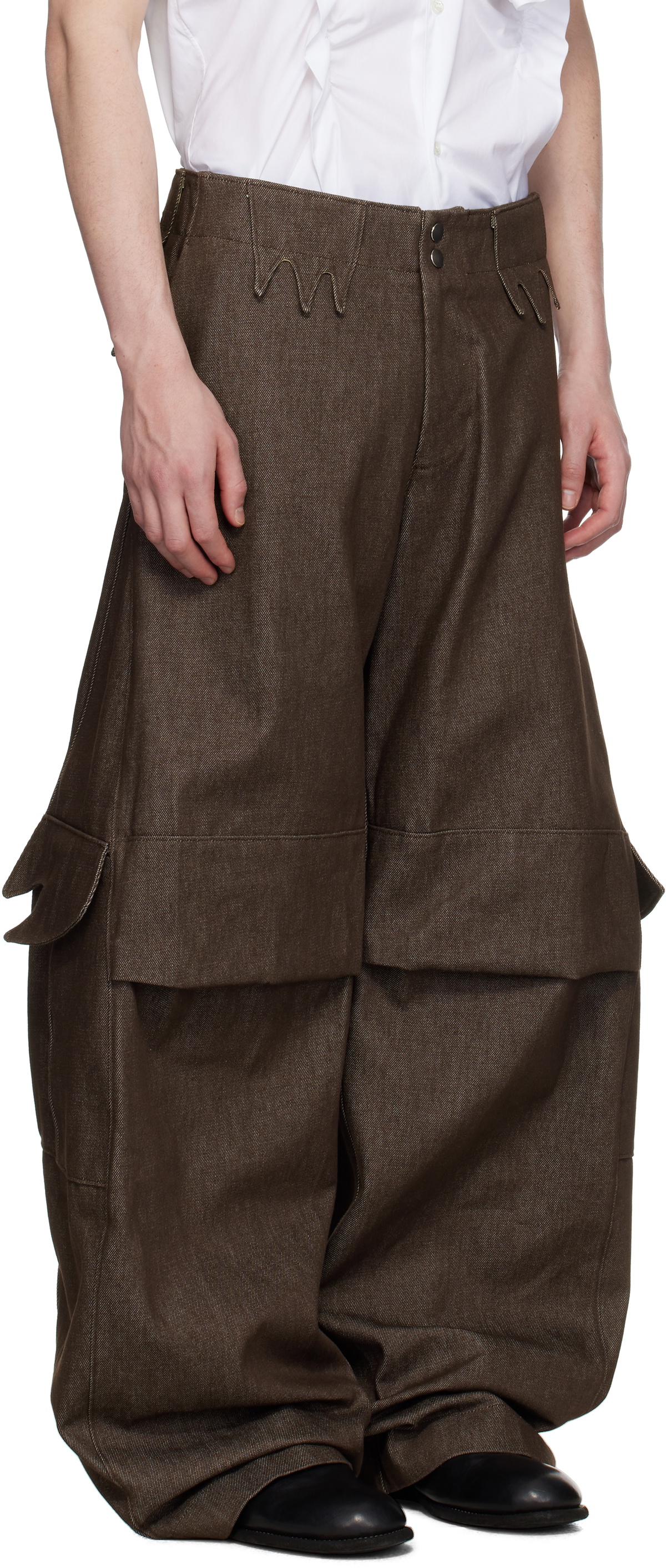 YAKU Brown Grandad Cargo Pants