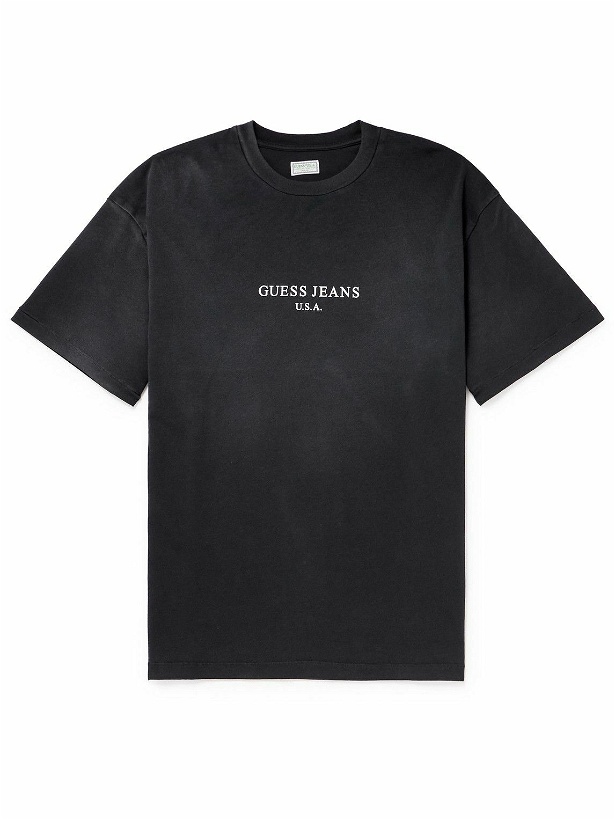 Photo: Guess USA - Gusa Vintage Logo-Print Distressed Cotton-Jersey T-Shirt - Black