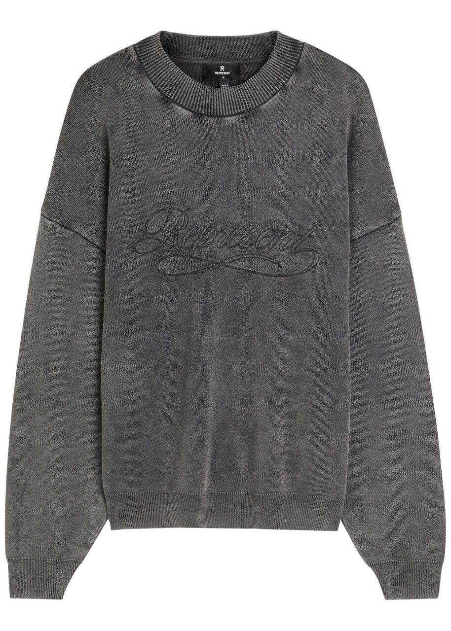Represent Stamped Logo Cotton Jumper Grey