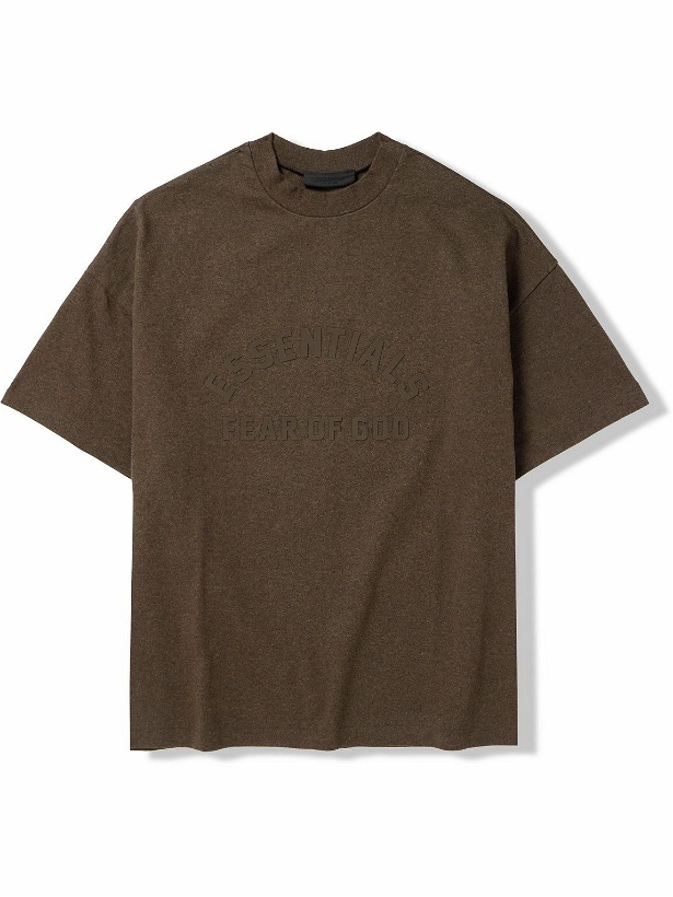Photo: FEAR OF GOD ESSENTIALS - Oversized Logo-Appliquéd Cotton-Jersey T-Shirt - Brown