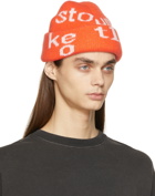 Acne Studios Orange Rib Knit Logo Beanie