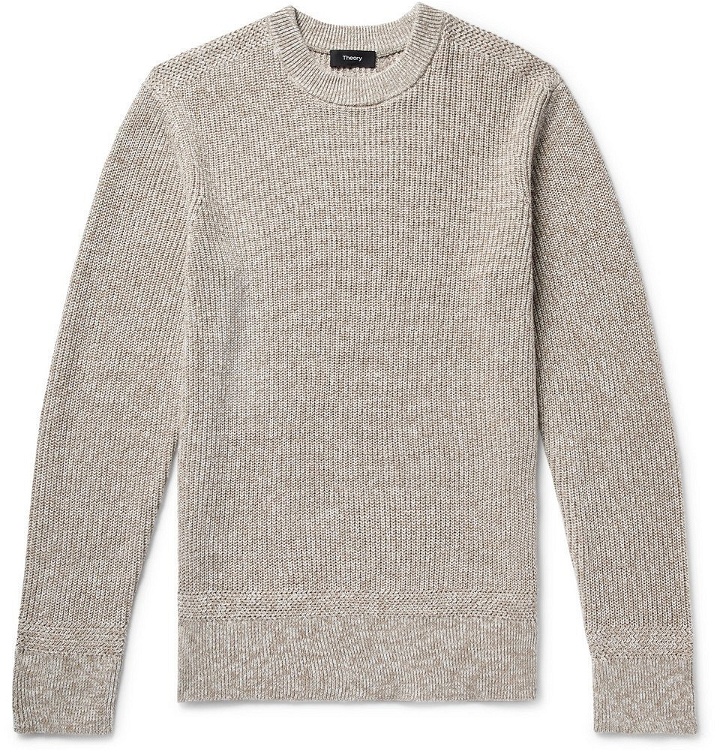 Photo: Theory - Ardess Mélange Linen and Cotton-Blend Sweater - Mushroom