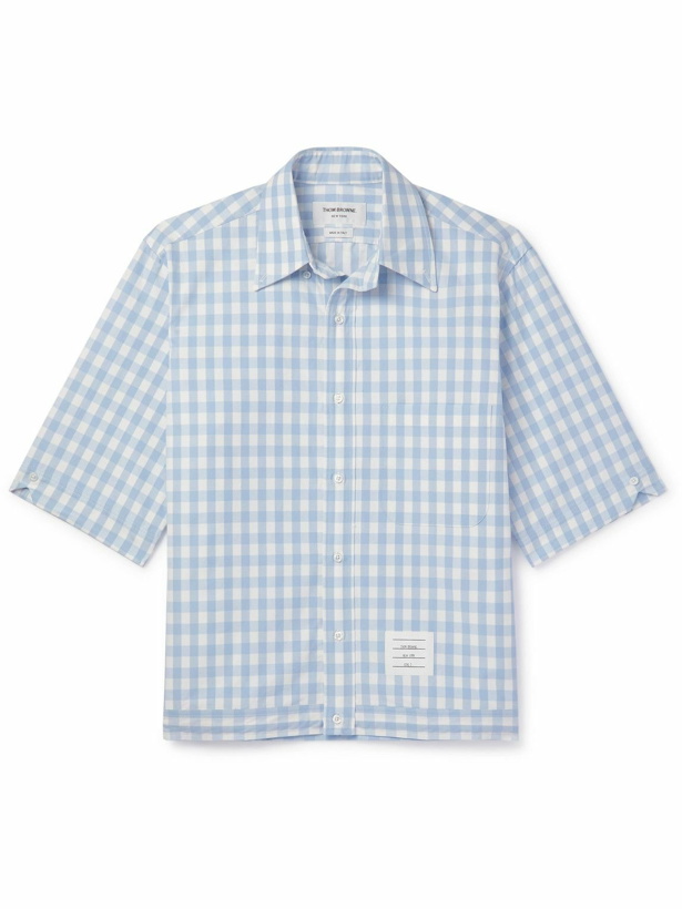 Photo: Thom Browne - Logo-Appliquéd Gingham Cotton-Blend Poplin Shirt - Blue