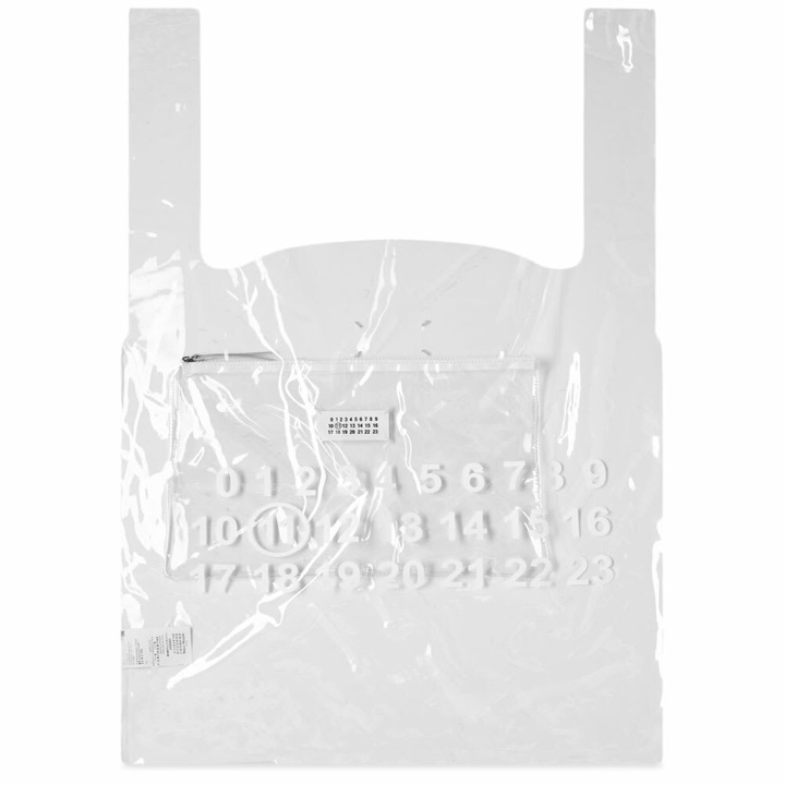 Photo: Maison Margiela Men's 11 Logo XL Tote Bag in Transparent/White