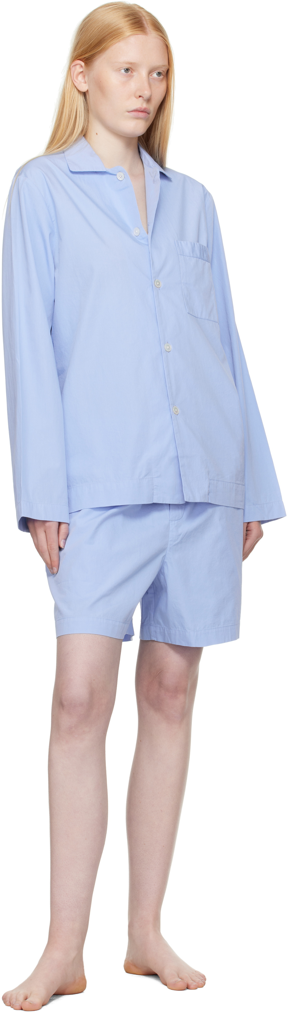 Tekla Blue Poplin Pyjama Shorts