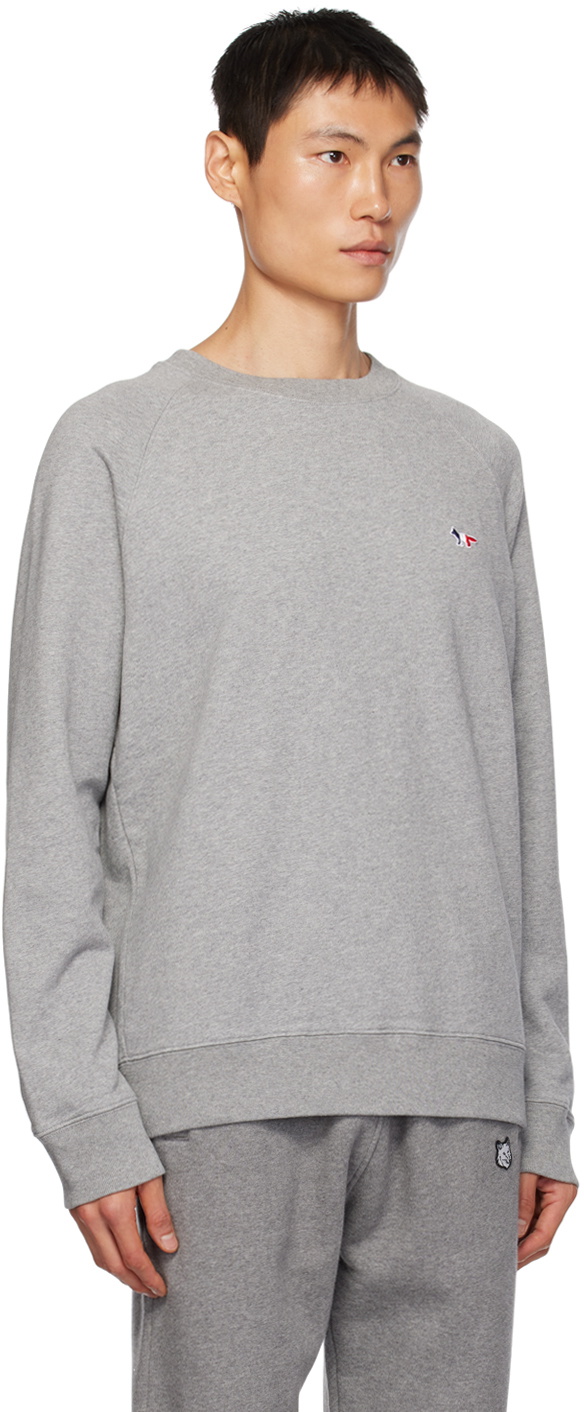 Maison Kitsuné Gray Tricolor Fox Patch Sweatshirt Maison Kitsune